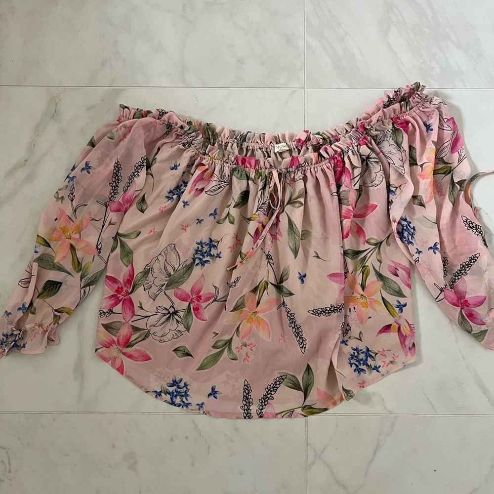 Yumi Kim pink floral off the shoulder top size S